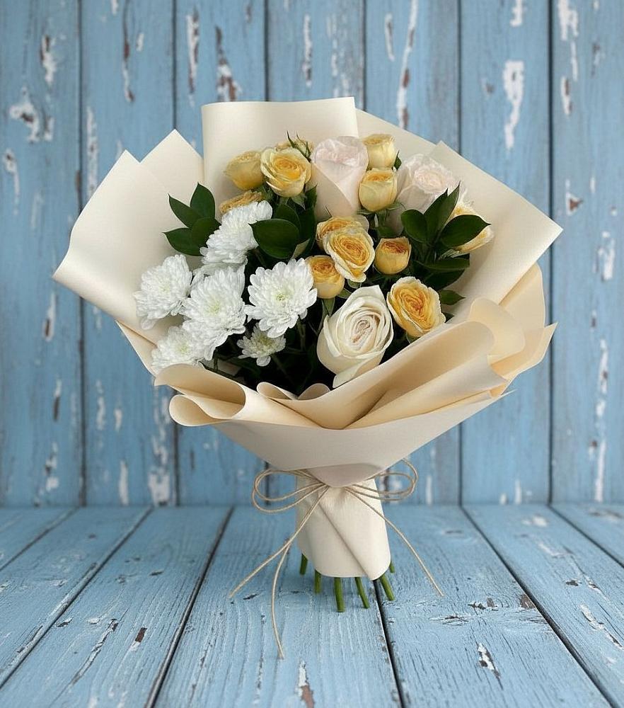 Букет цветов из: Розы и Хризантемы в Кременкуль