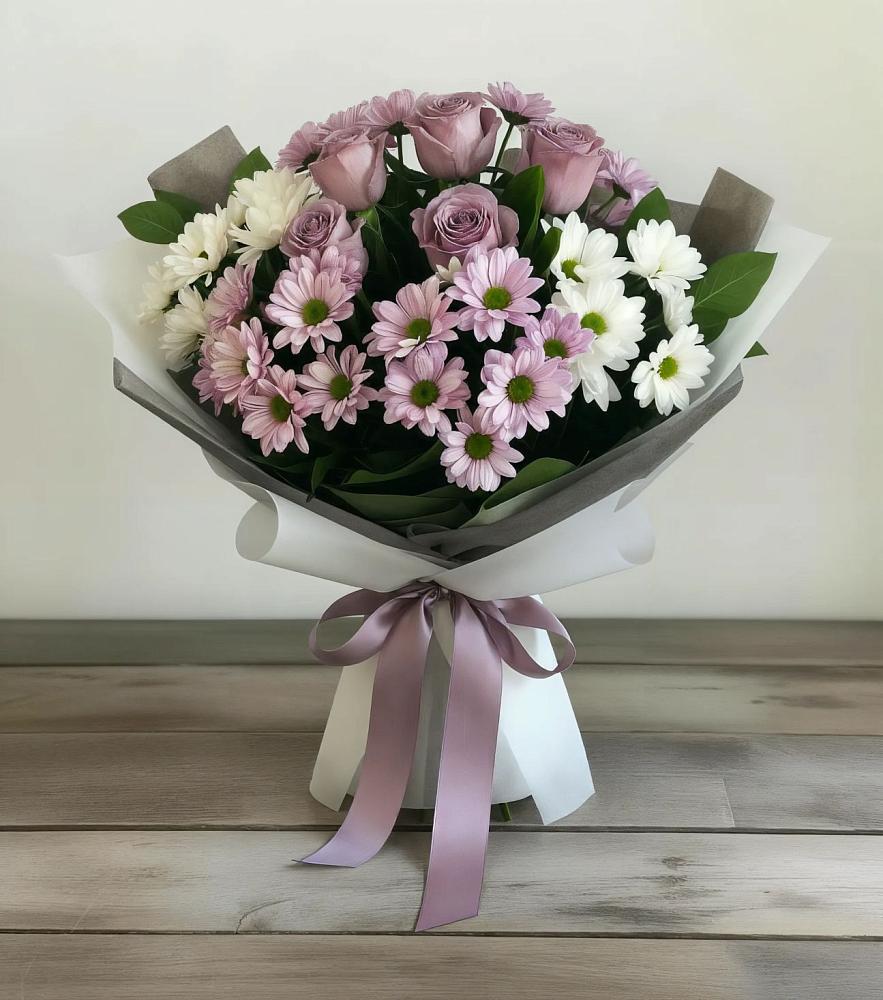 Букет цветов из: Хризантемы и Розы в Кременкуль