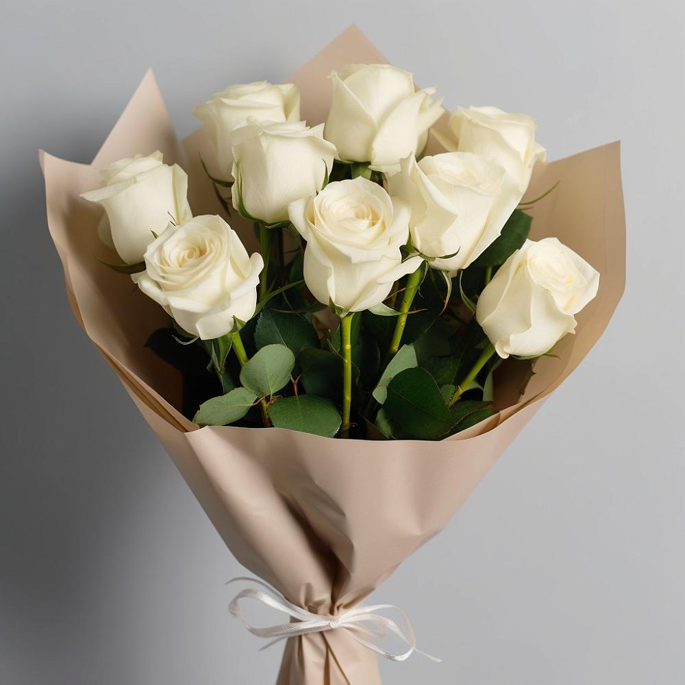 Букет 9 Белых роз Эдлесс Лав в Кременкуль