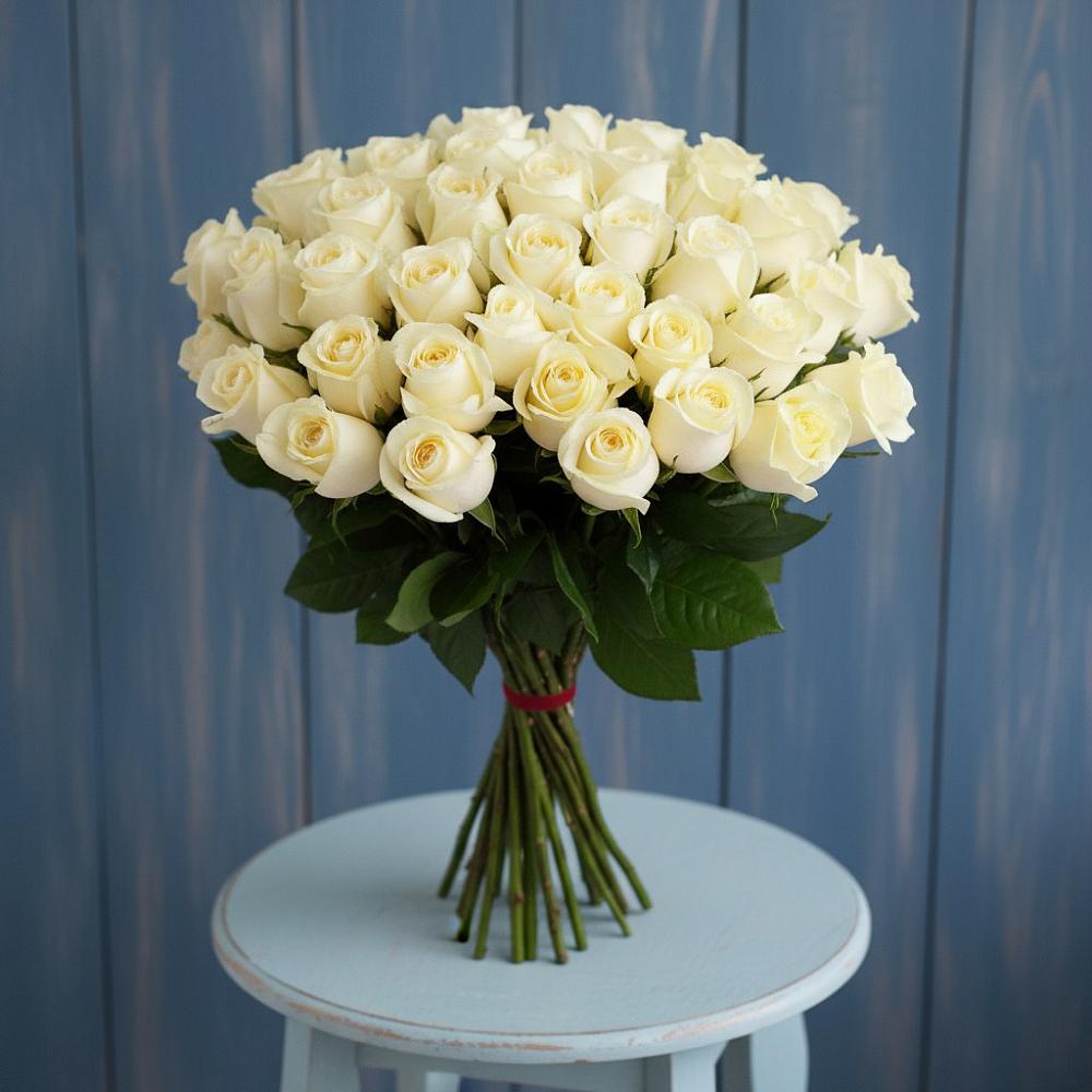 Букет 51 Белая роза Эдлесс Лав в Кременкуль