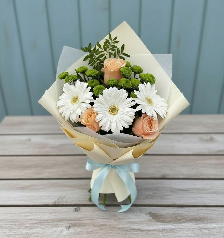 Букет цветов из: Герберы, Розы и Хризантемы в Кременкуль