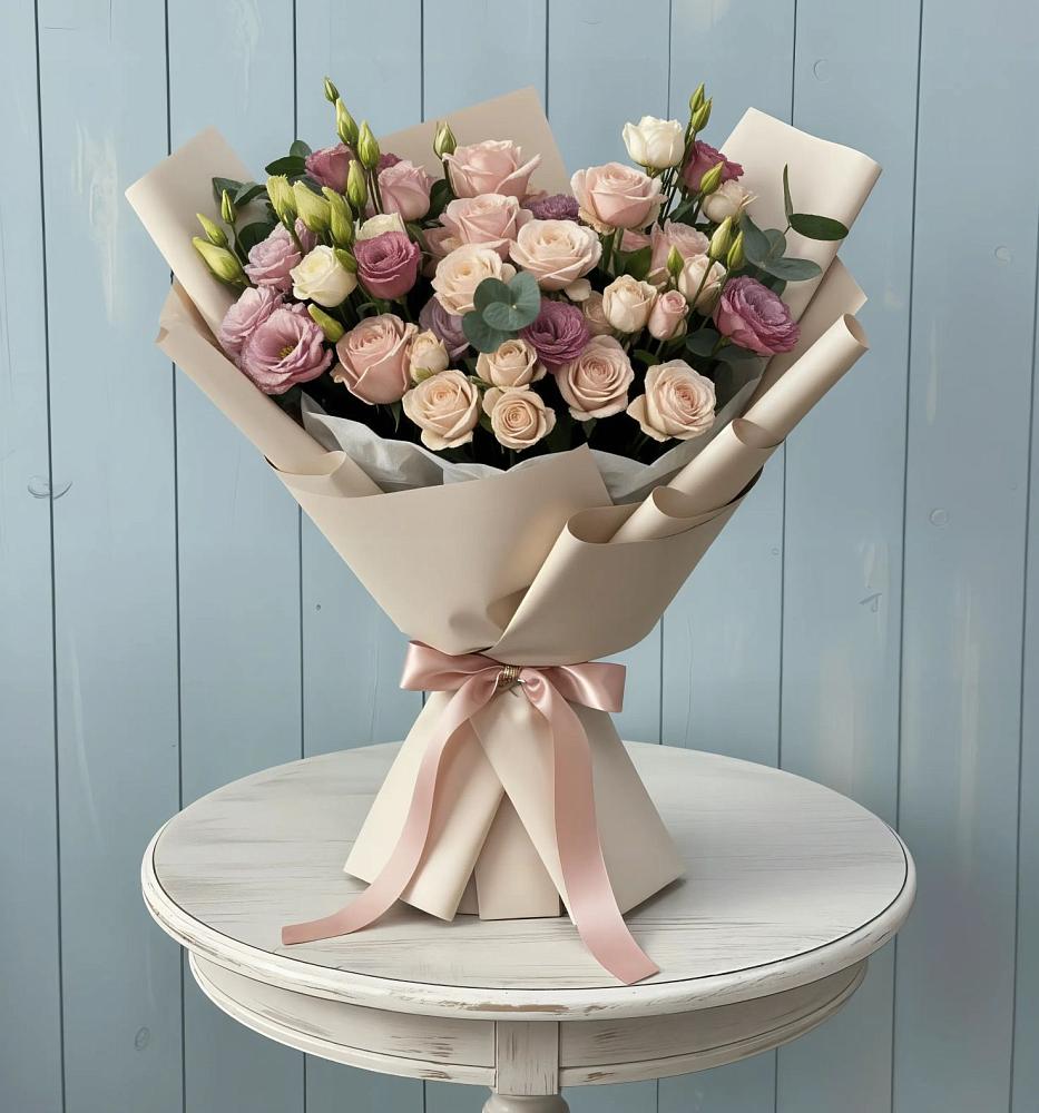 Букет цветов из: Розы и Лизиантусы в Кременкуль