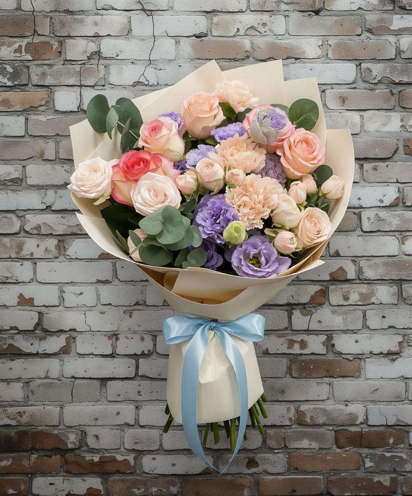 Букет цветов из: Розы, Лизиантусы и Гвоздики в Кременкуль