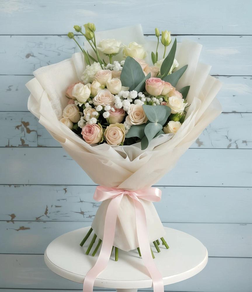 Букет цветов из: Розы и Лизиантусы в Кременкуль